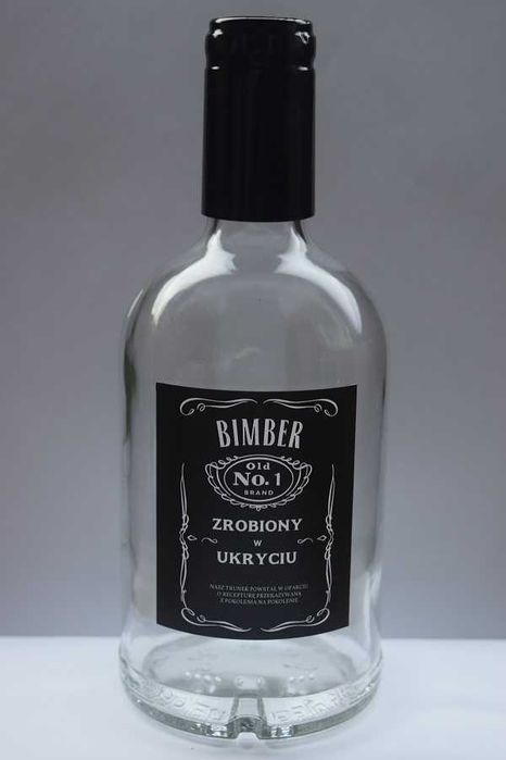 Butelka 500ml Zestaw etykieta kapturek 'Bimber' 0,5L Duch Puszczy 10x