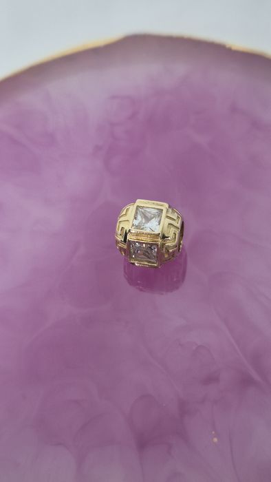 Nowy złoty charms do bransoletki typu Pandora kulka cyrkonie 585