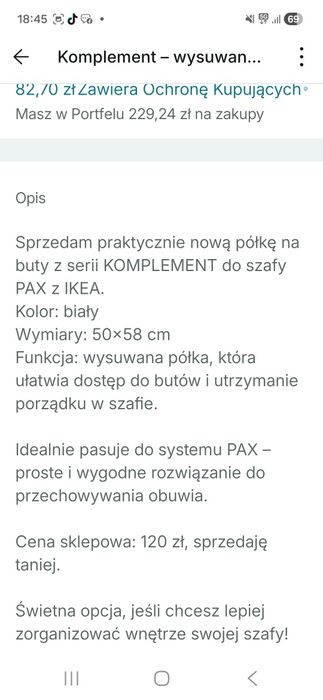 Komplet połka na buty do szafy Pax .zakupiona w Ikei
