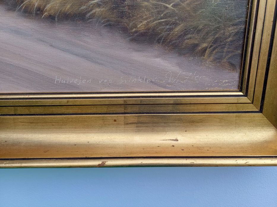 Stary obraz na płótnie sygnowany .