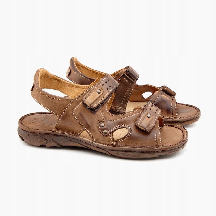 028 Polskie sandały męskie skórzane MAXIMUS brązowe 42