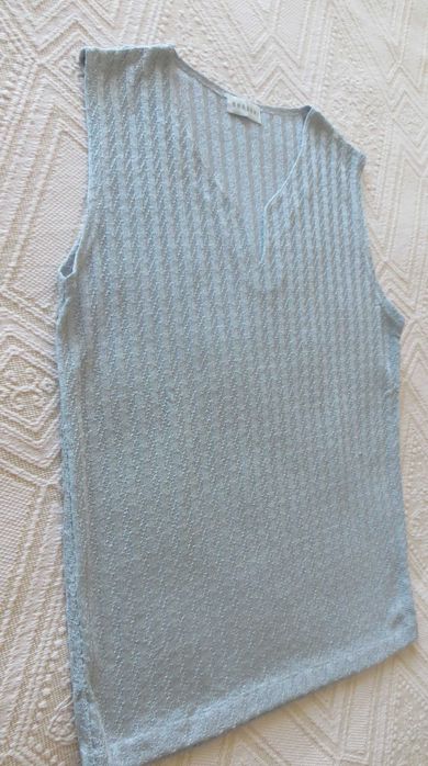 Camisola malhinha, cinza claro, decote V - XXL - Estado impecável