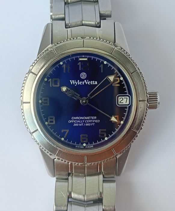 Zegarek vintage Wyler Vetta incaflex chronometer 200m ETA 955.112 Swiss zakręcana koronka