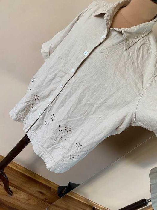 Xxxl len linien koszula +size krem bez pastele 52 54 organic