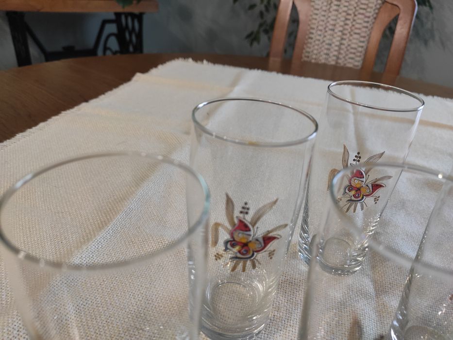 Komplet literatek szklanek malowanie PRL vintage retro
