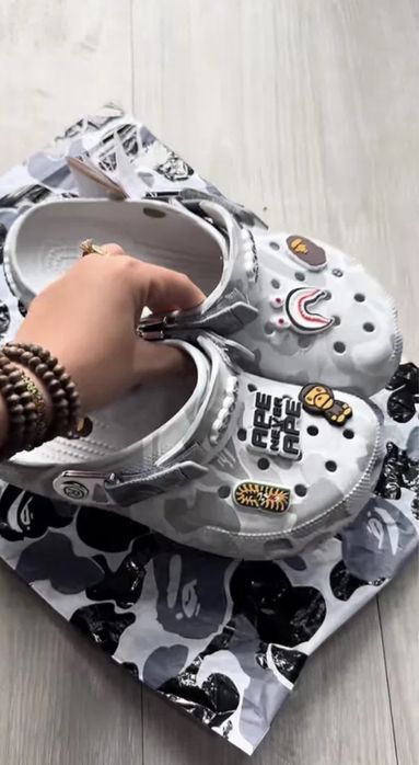 ‼️БЕЗ ПЕРЕДОПЛАТ‼️Тапки Crocs x Bape /Крокси/Тапочки/Бейп/Крокс