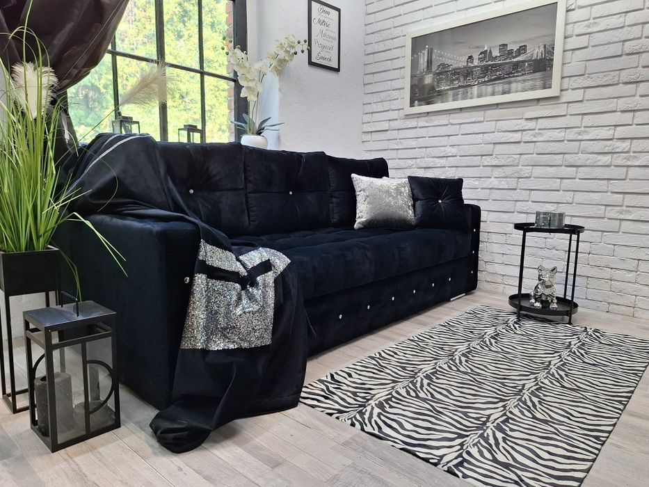 Kanapa Sofa Samara glamour  rozkładana welur sprężyny