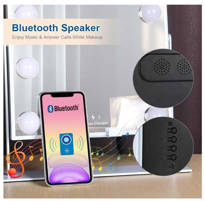 Lustro do makijażu z podświetleniem i głośnikiem Bluetooth