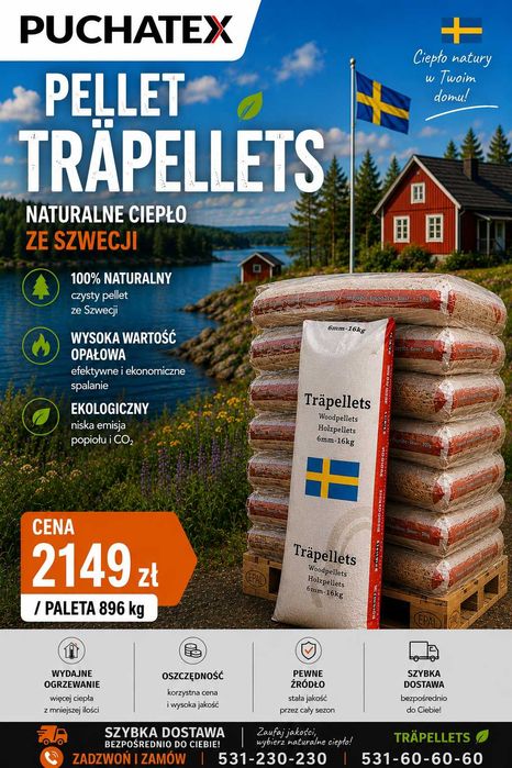 Pellet drzewny  TRAPELLETS Szwecja  896kg/paleta