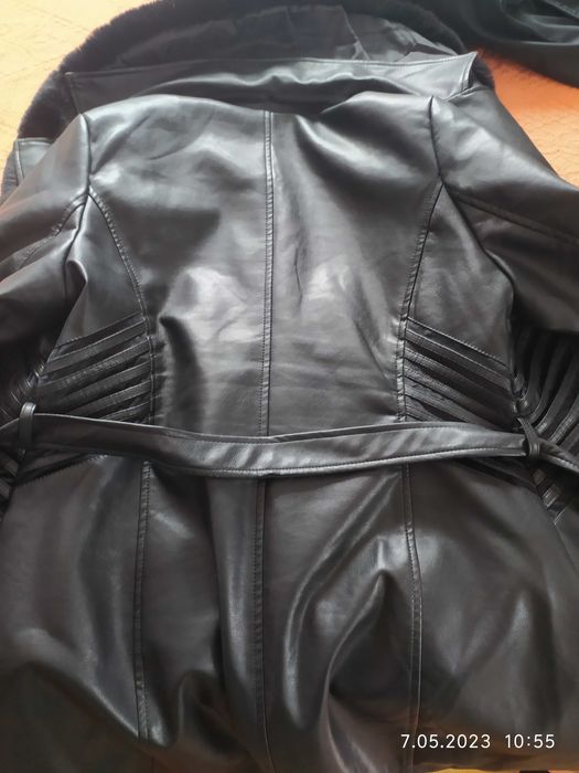 Zimowy, ocieplany płaszcz ze skóry ekologicznej libland