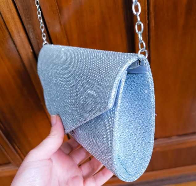 Mala Bolsa para Casamento Festas Noite Prateada Brilhante Mulher Nova