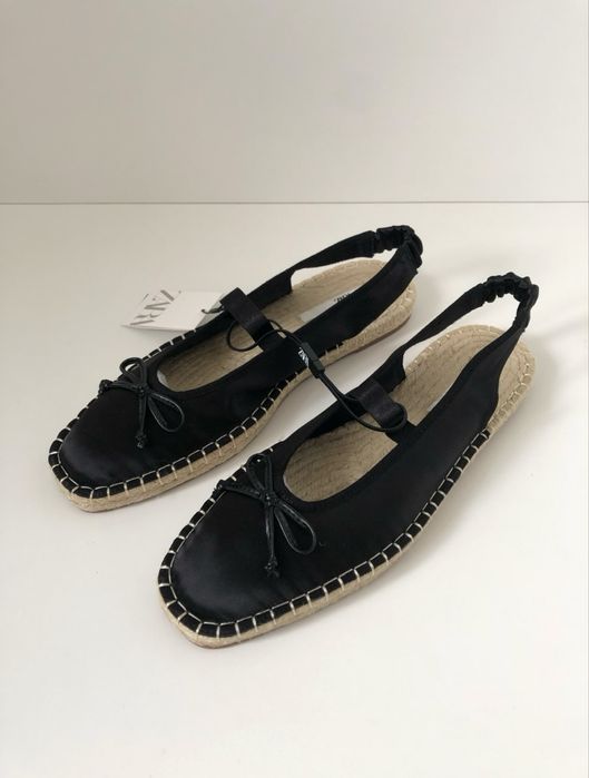 Zara czarne satynowe espadryle baletki baleriny mary jane