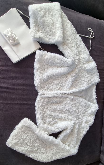 Bolerko komunijne,  torebka biała wizytowa