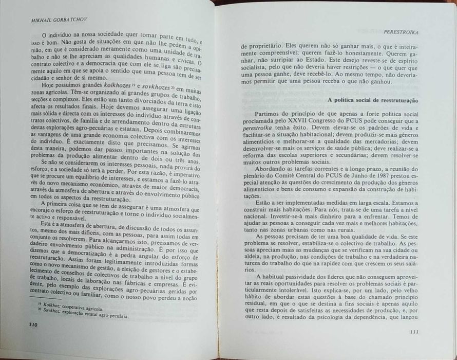 Livro "PERESTROIKA" de Mikhail Gorbatchov