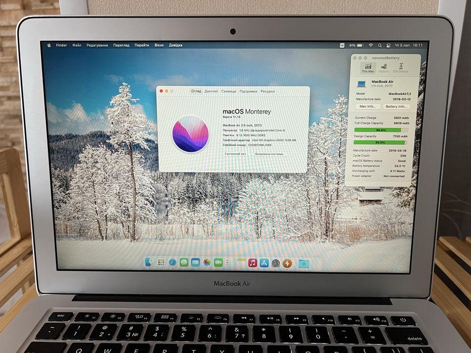 Батарея до 10годин, майже ідеальний MacBook Air 13 A1466 2017, 8/256Гб