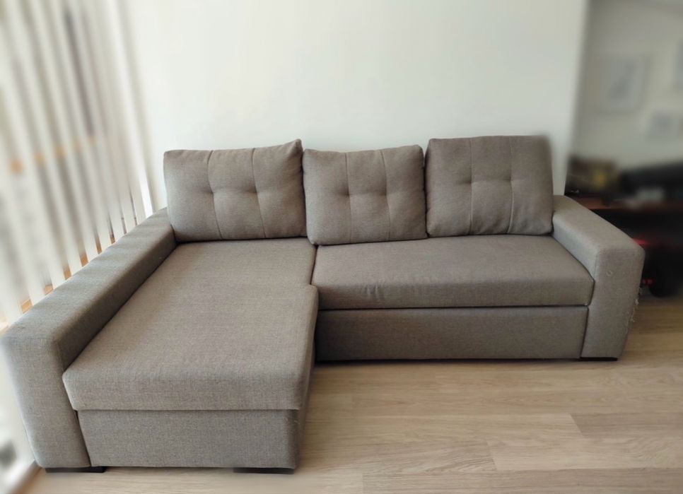 Sofá Cama Cinza  com Chaise Fixa