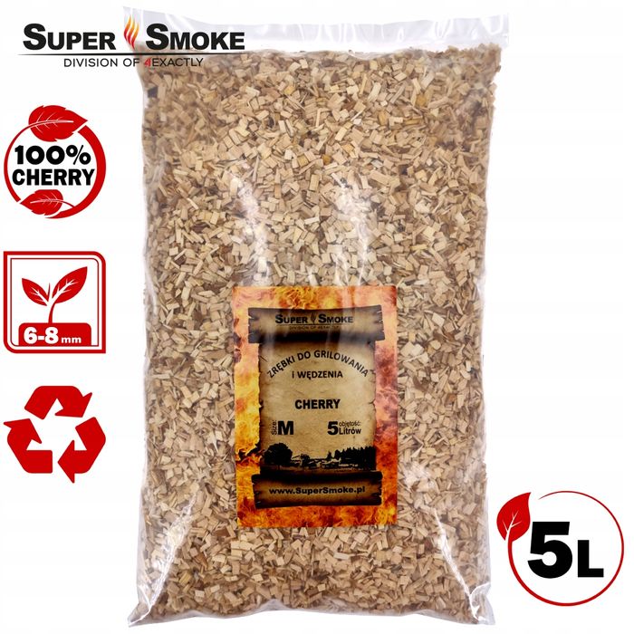 Zrębki Wędzarnicze Super Smoke CHERRY KL-08 (6-8mm) Medium 5 Litrów