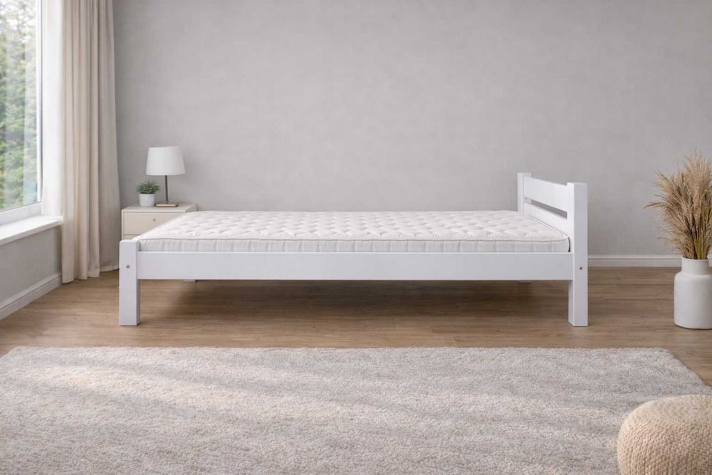 Nowe Łóżko Białe 90x200 + Materac 90x200 Pikowany pokrowiec