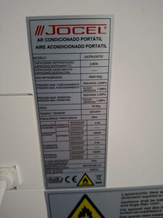 Ar Condicionado Portátil JOCEL 9000 BTU – Muito Bom Estado