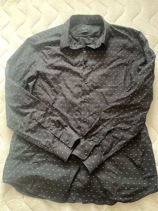 Reserved koszula czarna męska z kołnierzem rozmiar XL w białe kokardki