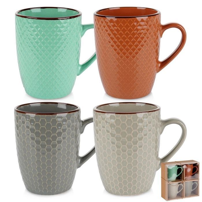 Zestaw 4 Kubków Ceramicznych Do Kawy Herbaty 400ml Dekoracyjne Mebliva