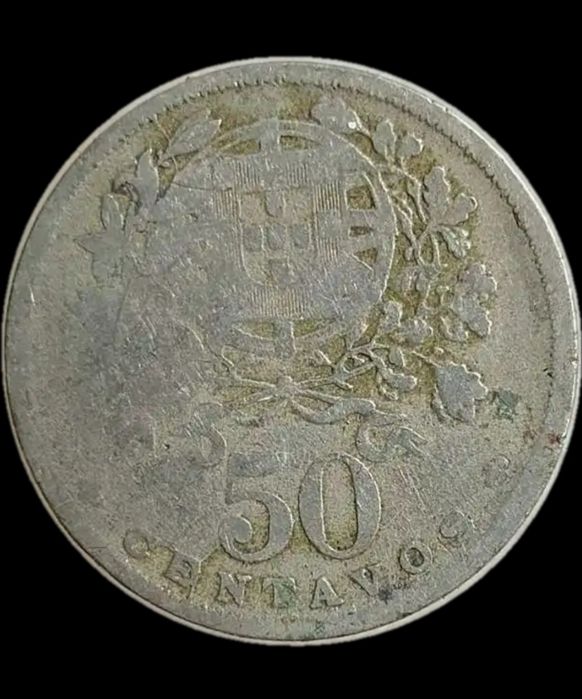 Moeda antiga de 50 centavos da república  portuguesa do ano 1929.