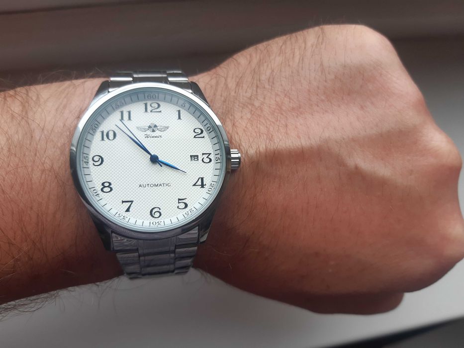 Zegarek automatyczny Winner 40mm bransoleta biała tarcza klasyczny box