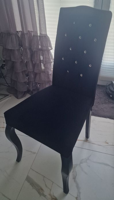 Krzesła 4 szt glamour,czarne pikowane