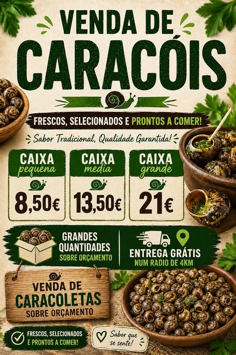 Venda de caracois e caracoleta- pronto a comer