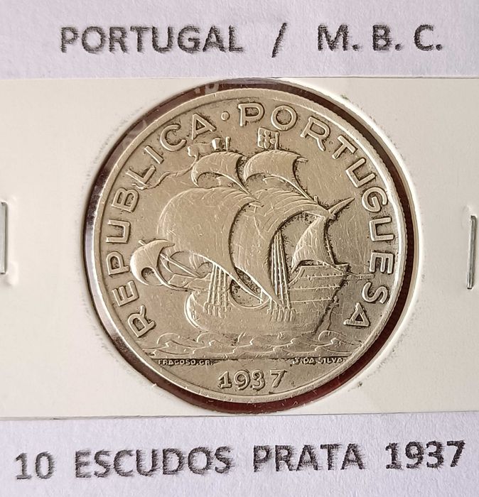 Moeda 10 Escudos 1937 da 2ª República Portuguesa  Emissão Anual Prata