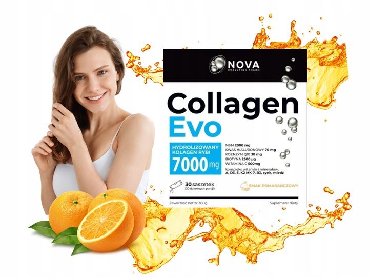 kolagen rybi 7000 mg + ha + q10 + wit. c +biotyna + k2, d3 - skóra, włosy!!