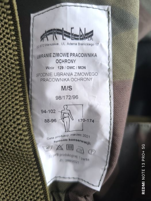 wojskowe ubranie ochronne pracownika ochrony, roz M/S