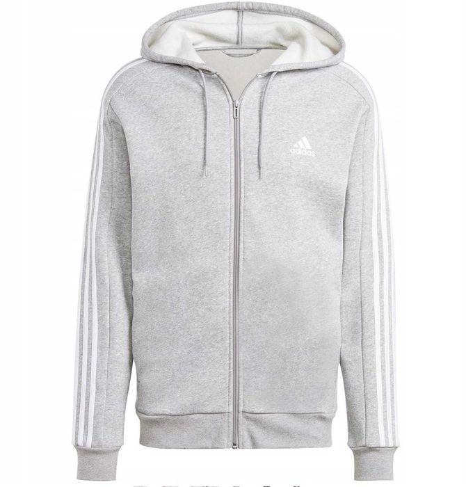 Bluza męska adidas EssentialsFleece 3-Stripes Full-Zip szara, S (nowa)