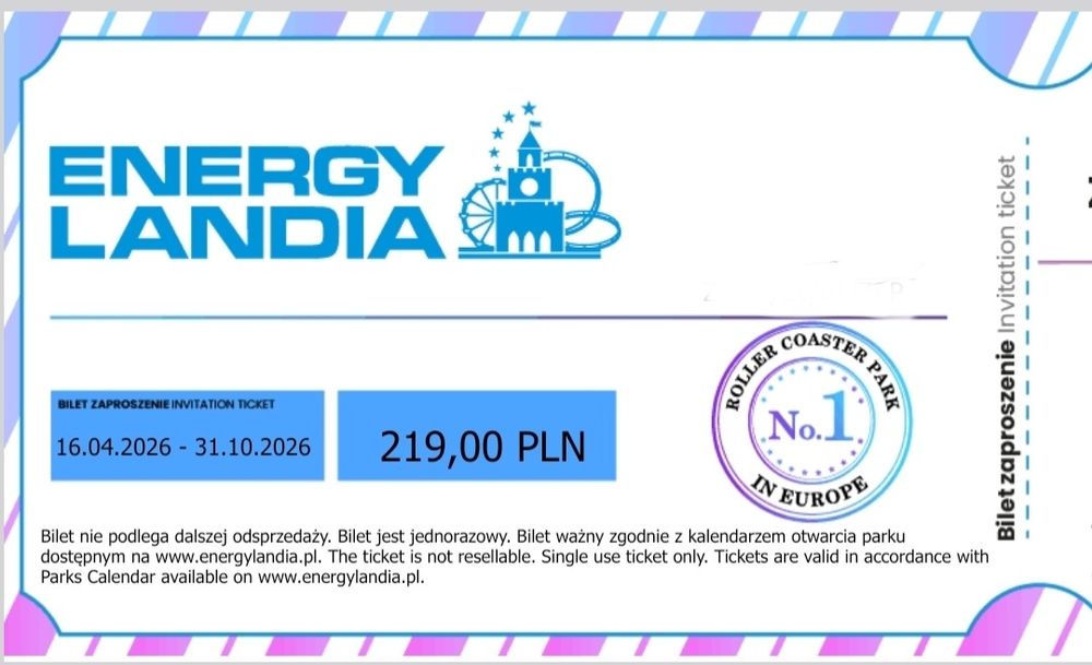 Bilet Energylandia sezon wysoki