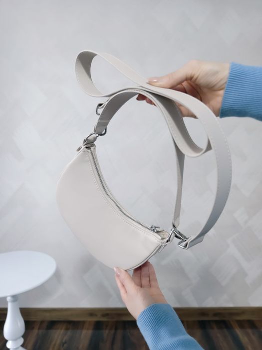Cream ivory moon leather bag Torebka kosc sloniowa ksiezyc przez ramie