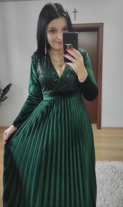 Sukienka długa maxi welur plisowana