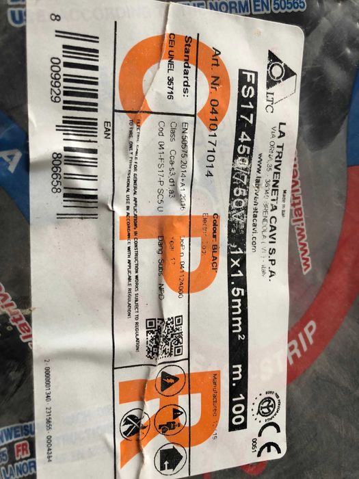 Кабель гнучкий FS17 1х1,5 Італія європейська якість 100м