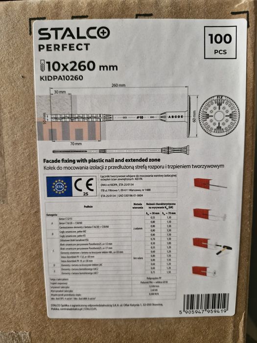 Sprzedam materiały budowlane,kołki 260mm.grunt biały