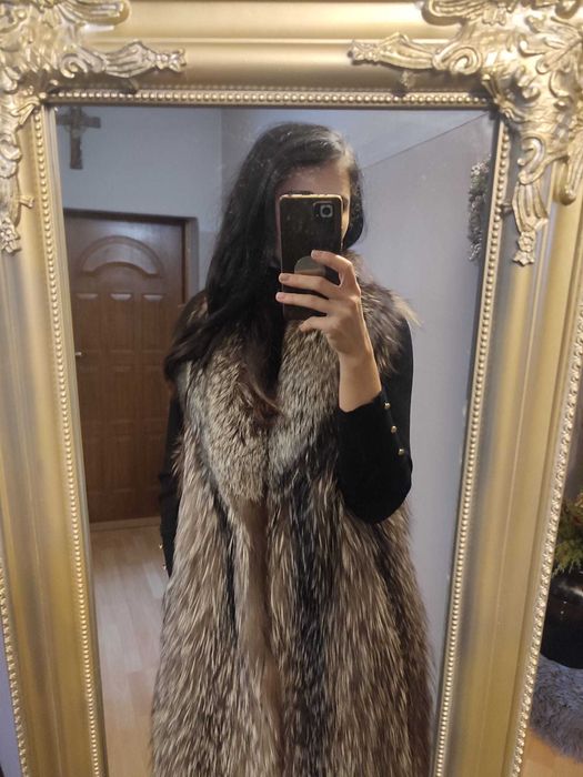 Srebrny lis naturalny długa kamizelka