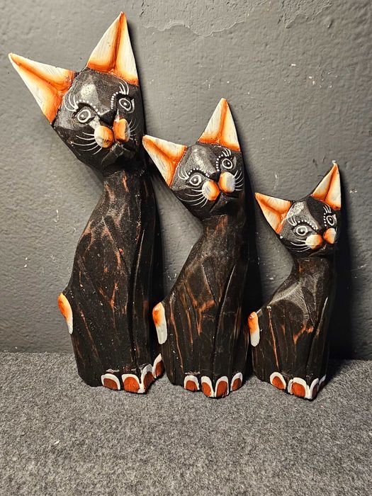 Koty drewniane zestaw 3szt dekoracja