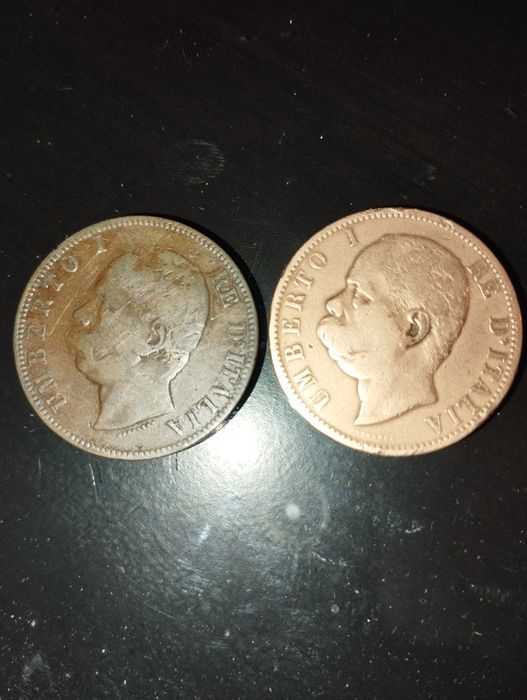 Moedas de 10 Centesimi 1862, 1863, 1866, 1893 e 1894 Itália em Cobre