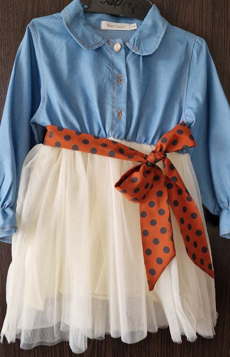 Платье для девочки 110см сине - белое