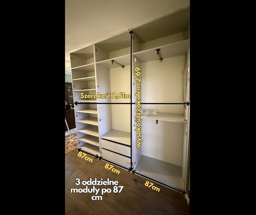 Szafa 261 cm z lustrami | 3 moduły | stan bdb | PILNE