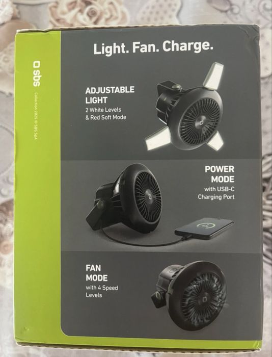 Fan with 4000 mAh Power Bank, adjustable light and solar charging