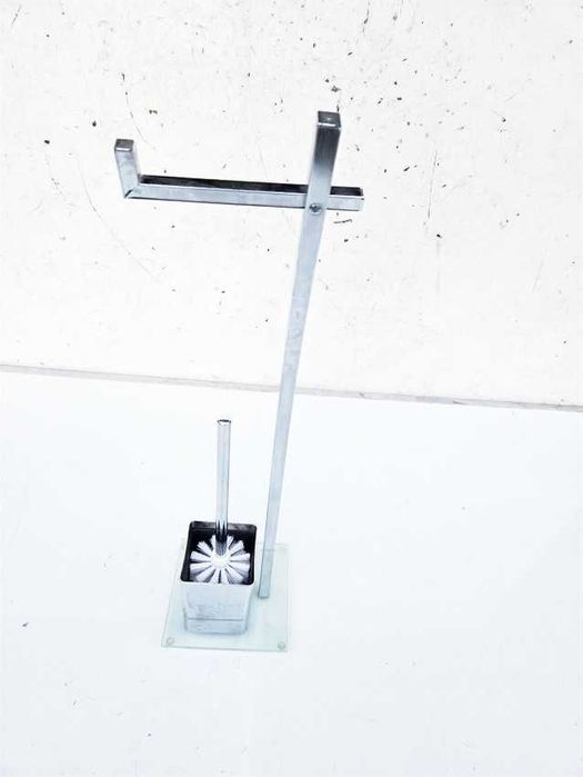 STOJAK NA PAPIER TOALETOWY ze szczotką metalowy srebrny