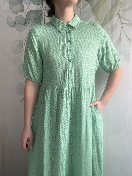 Sukienka midi lato wiosna wiskoza bufki kolnierzyk