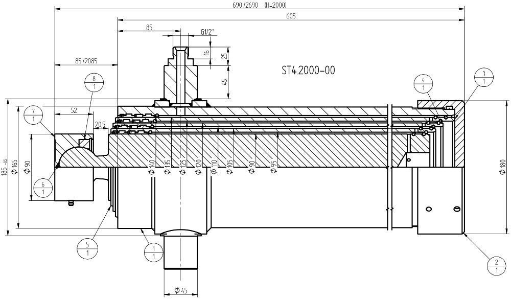 SIŁOWNIK Hydrauliczny 2000mm 24T WYWRÓT 3 STRONY+MOCOWANIE [7436]