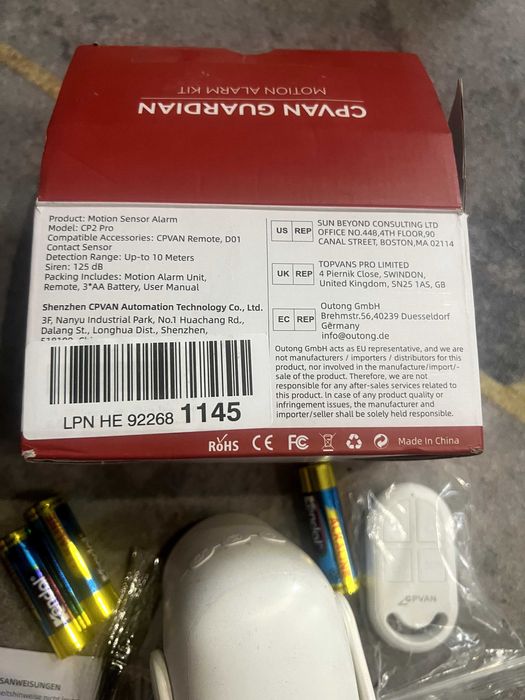 Сигнализация CPVAN CP2 с датчиком движения 125 дБ для охраны