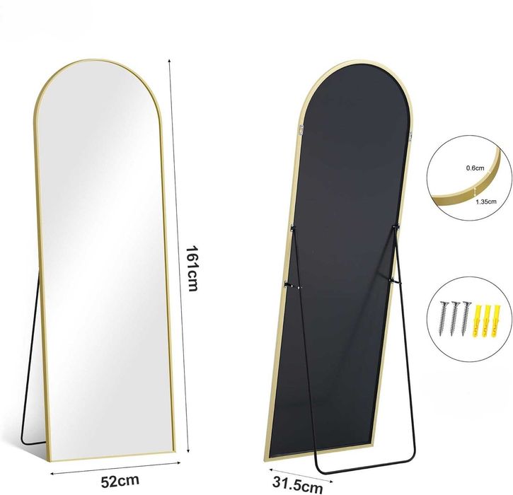 Lustro pełnowymiarowe łukowe 161×52 cm złota rama