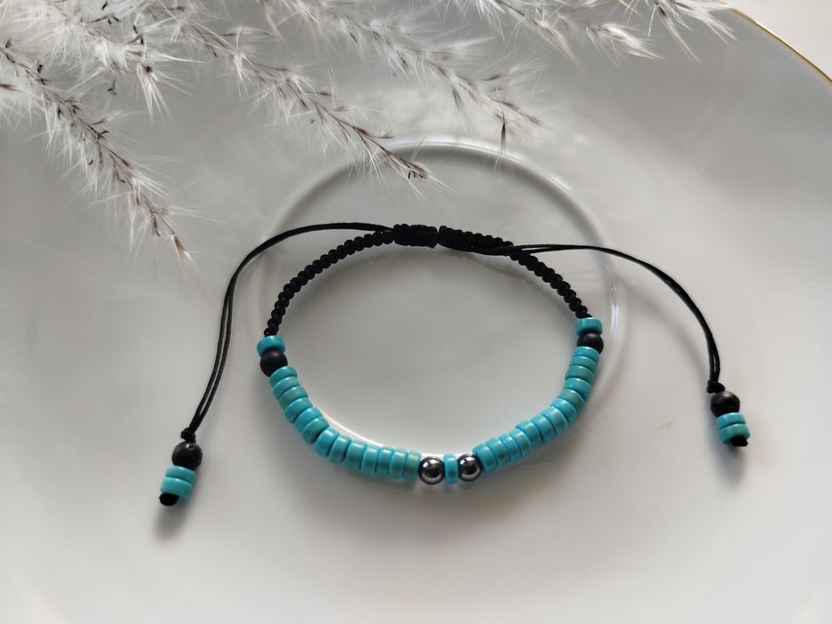 Bransoletka handmade kamienie naturalne z Hematytem, Magnezyt Turkusow